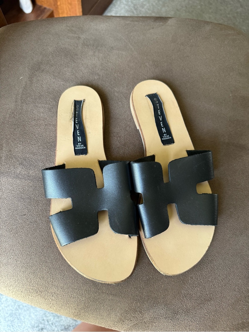 Steven By Steve Madden Black Leather Slide Sandals
